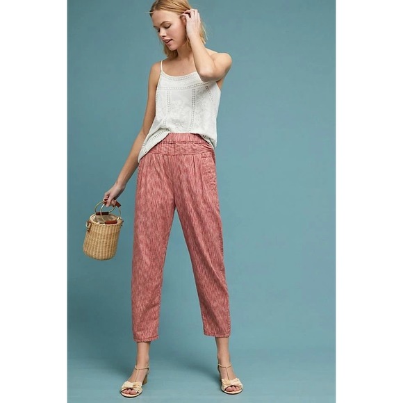 Anthropologie Pants - Anthropologie Long Shore Pull On Pants Medium Cropped Heathered Red Classic Boho